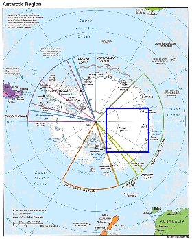 Administratives carte de Antarctique en anglais