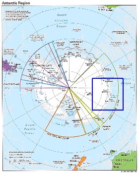 Administratives carte de Antarctique en anglais