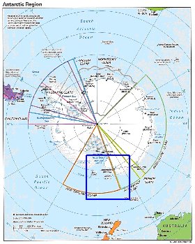 Administratives carte de Antarctique en anglais