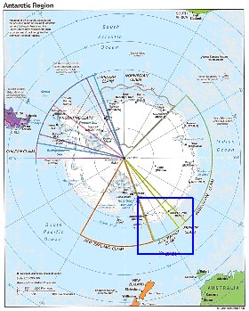 Administratives carte de Antarctique en anglais