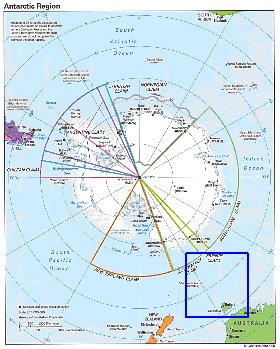 Administratives carte de Antarctique en anglais