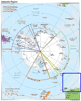 Administratives carte de Antarctique en anglais