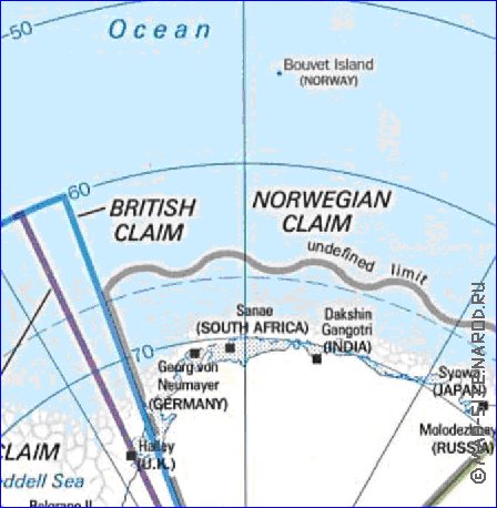 Administratives carte de Antarctique en anglais