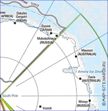 Administratives carte de Antarctique en anglais