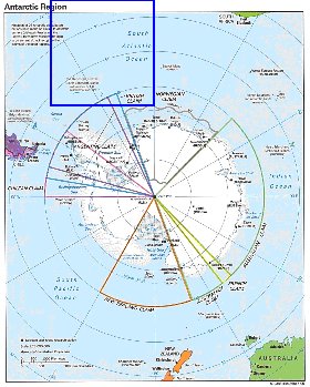 Administratives carte de Antarctique en anglais