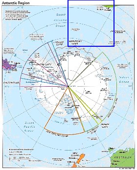 Administratives carte de Antarctique en anglais