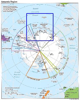 Administratives carte de Antarctique en anglais