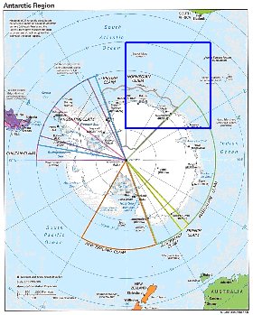 Administratives carte de Antarctique en anglais