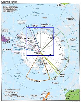 Administratives carte de Antarctique en anglais