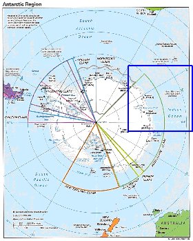 Administratives carte de Antarctique en anglais