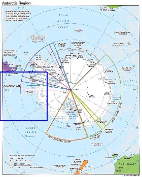 Administratives carte de Antarctique en anglais