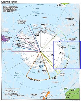 Administratives carte de Antarctique en anglais