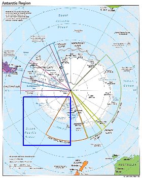 Administratives carte de Antarctique en anglais