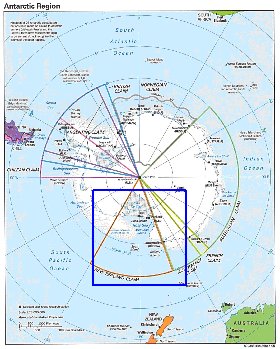 Administratives carte de Antarctique en anglais