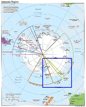 Administratives carte de Antarctique en anglais