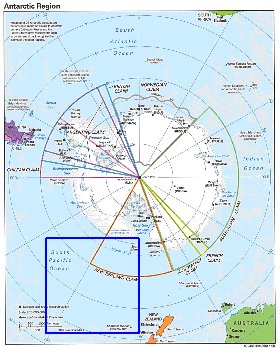 Administratives carte de Antarctique en anglais