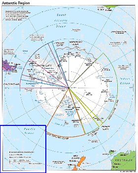 Administratives carte de Antarctique en anglais