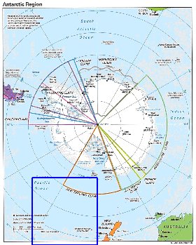 Administratives carte de Antarctique en anglais