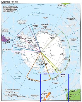 Administratives carte de Antarctique en anglais