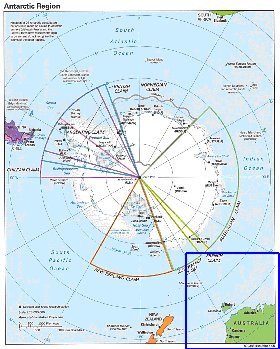 Administratives carte de Antarctique en anglais