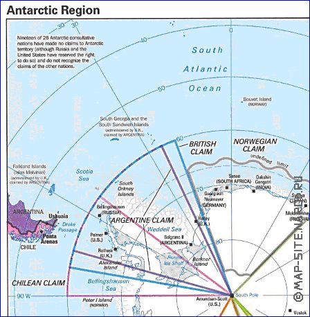 Administratives carte de Antarctique en anglais