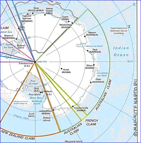 Administratives carte de Antarctique en anglais