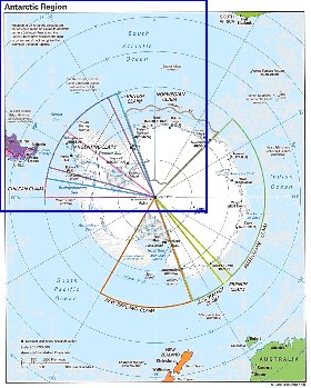 Administratives carte de Antarctique en anglais