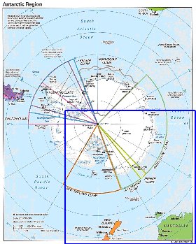 Administratives carte de Antarctique en anglais