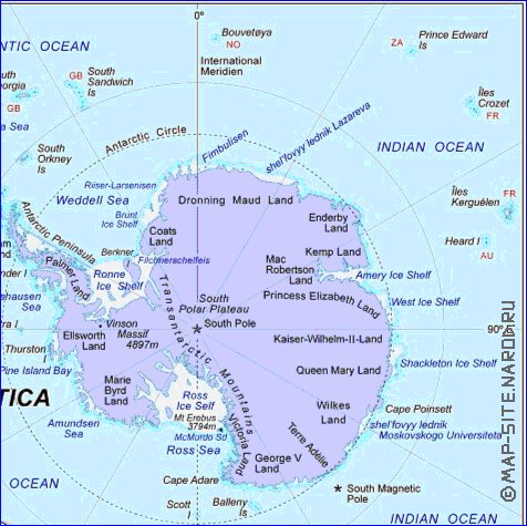 mapa de Antartica em ingles