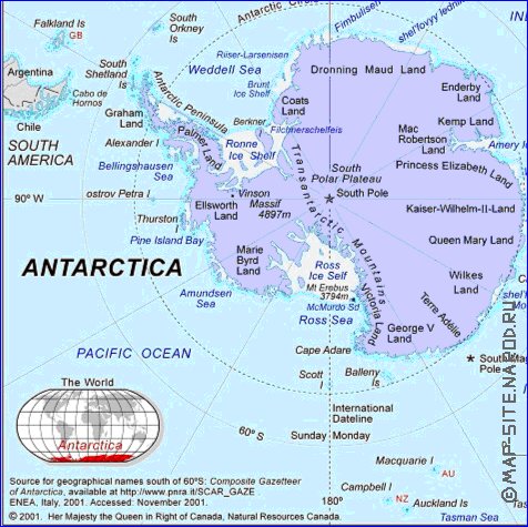 carte de Antarctique en anglais