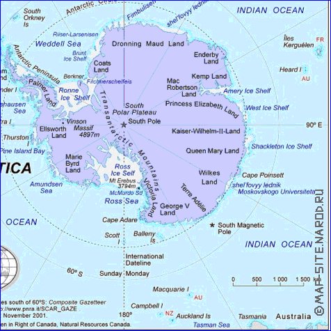 carte de Antarctique en anglais