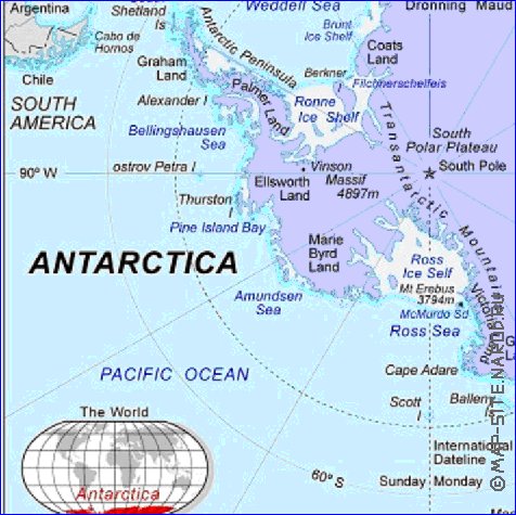 mapa de Antartica em ingles