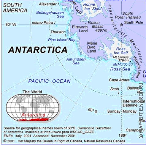 mapa de Antartica em ingles