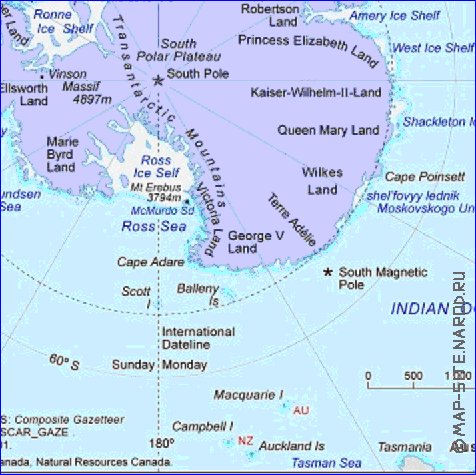 mapa de Antartica em ingles