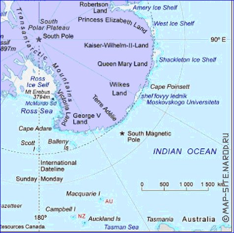 mapa de Antartica em ingles