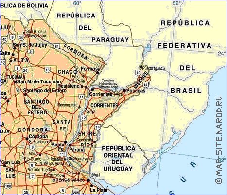mapa de de estradas Argentina em espanhol