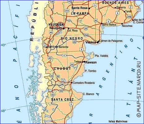 carte de des routes Argentine en espagnol