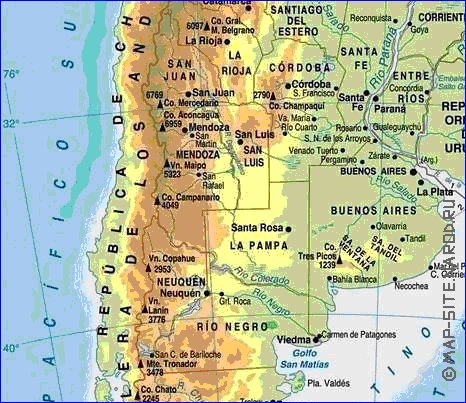Physique carte de Argentine en espagnol