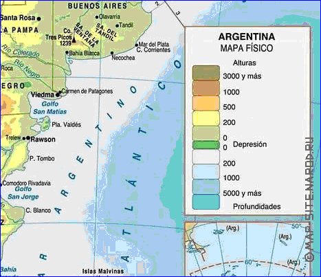 Physique carte de Argentine en espagnol