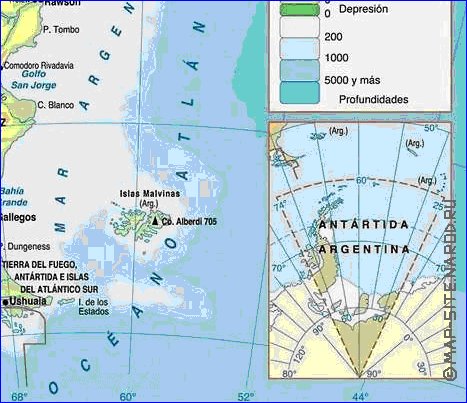 Physique carte de Argentine en espagnol