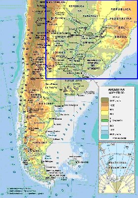 Physique carte de Argentine en espagnol