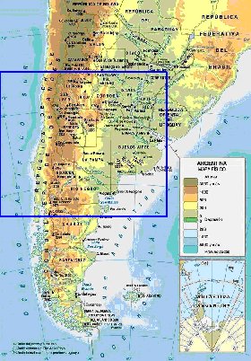 Physique carte de Argentine en espagnol