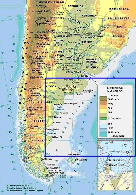 Physique carte de Argentine en espagnol