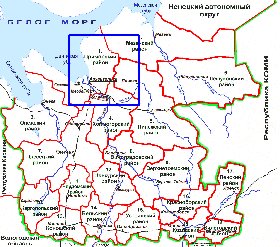 carte de Oblast d'Arkhangelsk