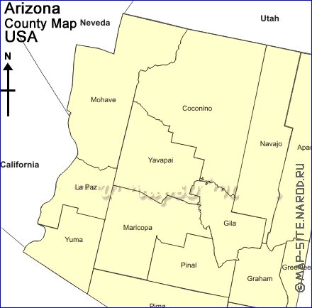 Administrativa mapa de Arizona em ingles