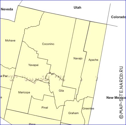 Administrativa mapa de Arizona em ingles