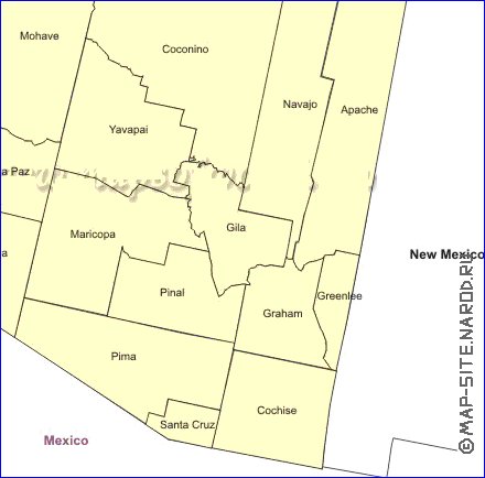 Administrativa mapa de Arizona em ingles