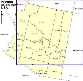 Administrativa mapa de Arizona em ingles