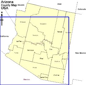 Administratives carte de Arizona en anglais