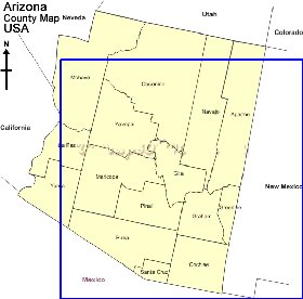 Administrativa mapa de Arizona em ingles